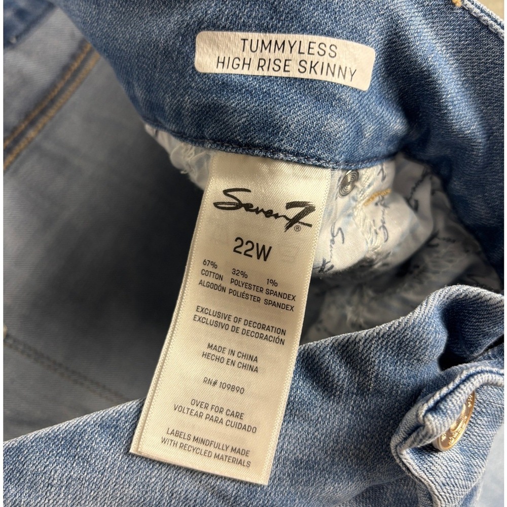 Seven7 Tummyless High Rise Skinny Jeans Light Wash Blue 22W - Picture 8 of 12